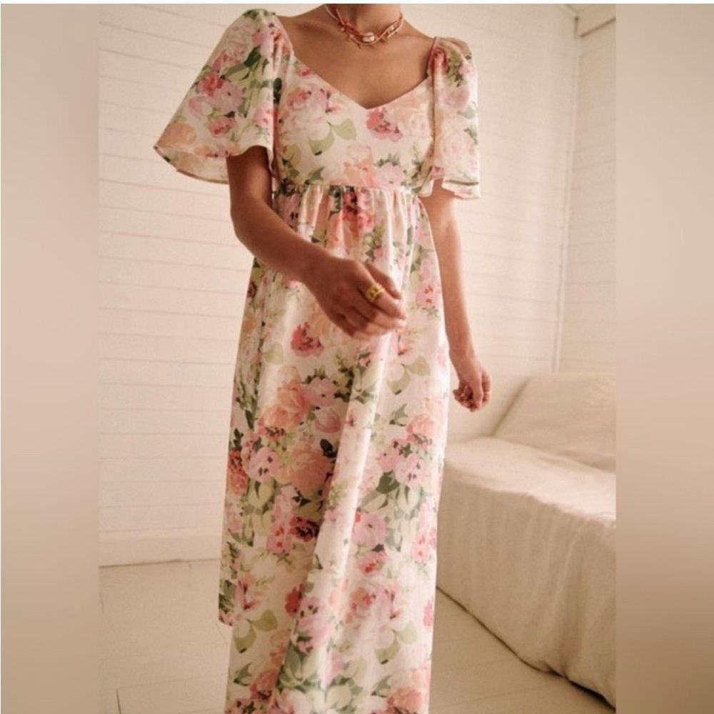 Sezane Pink Floral Midi Dress